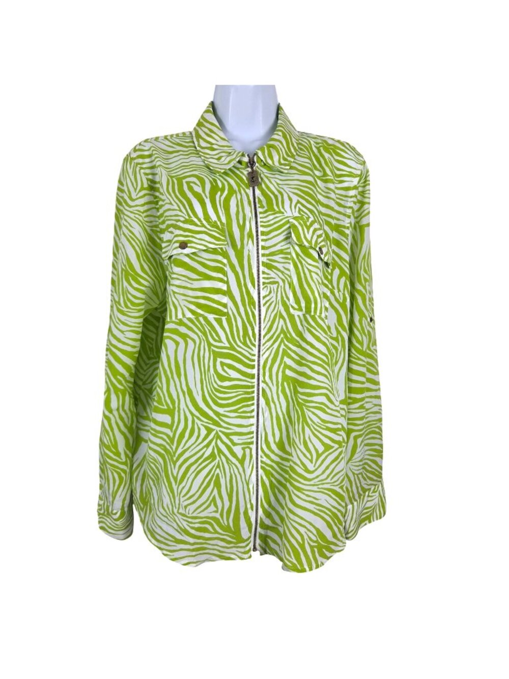 Michael Kors Womens XL Zebra Print Zip Jacket/Shirt Lightweight Stylish